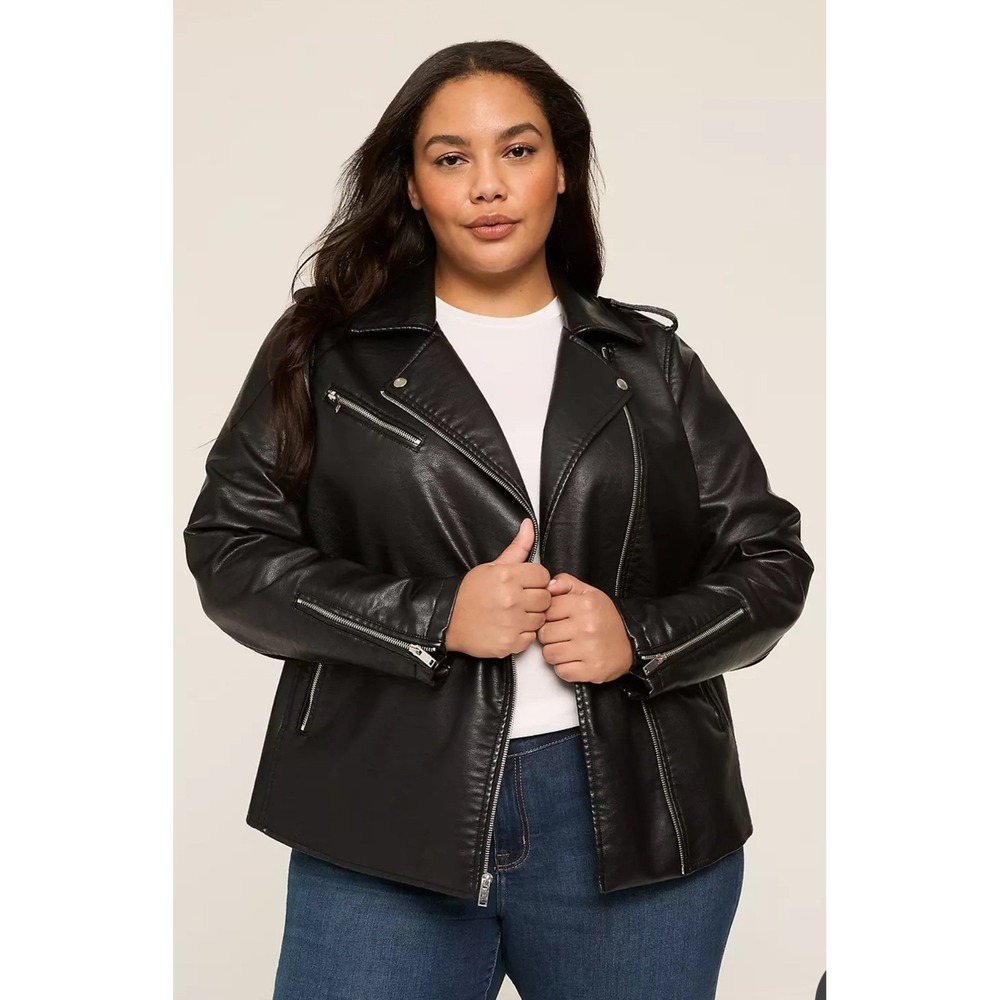 Lane Bryant Black Faux Leather Moto Jacket Zipper Closure Plus Size 18/20‎